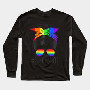 Proud Mom Messy Hair Bun Lgbtq Rainbow Flag Lgbt Pride Ally Long Sleeve T-Shirt